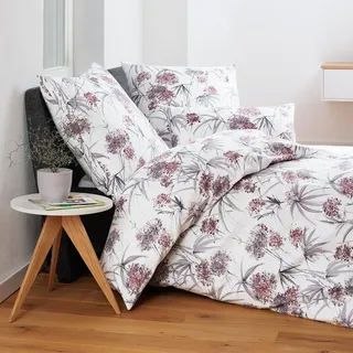 Janine Edelflanell Bettwäsche Chinchilla S 78066 beere silber 155x200 cm + 80x80 cm - pink;grau