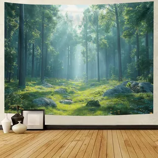 BCughia Wandteppich Wald Nebel, Wandbehang Natur Baum Landschaft Tapisserie für Wohnzimmer Schlafzimmer Wohnheim Wanddeko,200x200cm