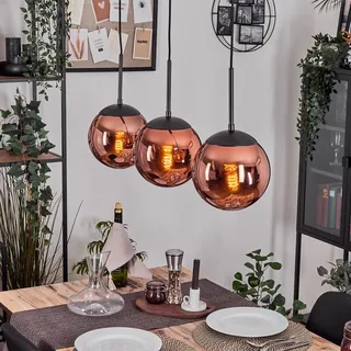 HOFSTEIN Hängeleuchte Gastor, 3-flammige Hängelampe aus Metall/Glas in Schwarz/Kupferfarben, Leuchte im Retro/Vintage-Design (Ø 20 cm), E27, Pendelleuchte max. 137 cm, Esszimmer, Wohnzimmer, Küche