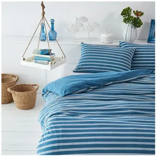 BettwarenShop Melangestreifen Bettwäsche Jersey Blau 155 x 220 cm + 80 x 80 cm