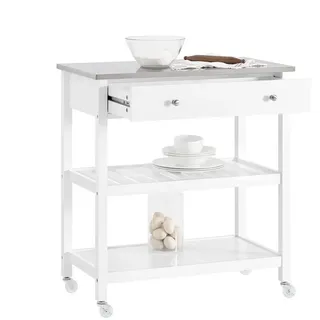 SoBuy Küchenwagen FKW47, Sideboard Flurschrank Servierwagen mit Edelstahlplatte weiß 81 cm x 92 cm x 45 cm