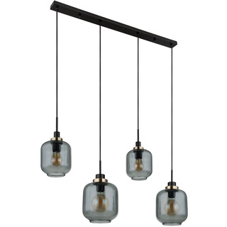 Pendelleuchte Hängelampe Esstisch modern Wohnzimmerlampe schwarz, Designlampe 4-flammig Rauchglas bronze, Metall matt, 4x E27, LxBxH 100x18x120 cm