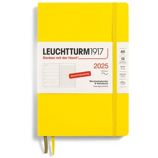 Leuchtturm LEUCHTTURM1917 370511 Wochenkalender & Notizbuch 2025, Medium A5 Softcover - 12-Monats-Planer, 80 g, liniert - Zitrone