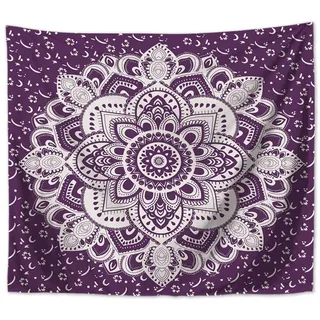 Wandbehang Mandala indisch 200 x 150 cm Lila Polyester Wandtuch Wandteppich Tapisserie - Bunt