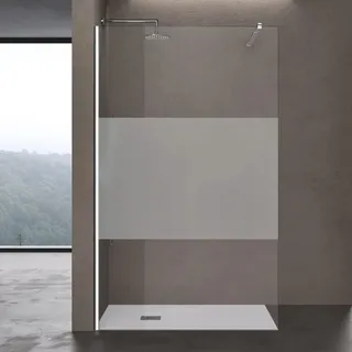 doporro Duschwand Duschabtrennung 90x200cm Walk-in Dusche 10mm Esg-sicherheitsglas Milchglas-Streifen inkl. Nanobeschichtung Bremen02MS - milchig/Transparent