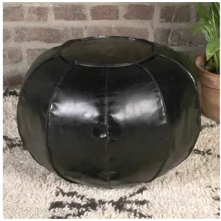 Casa Moro Pouf Ledersitzkissen Nishay schwarz mit Füllung Ø 52cm (Höhe 36cm Polsterhocker rund, Sitz-Pouf moderner Fußhocker), Sitzhocker Handgefertigt HH3315 schwarz