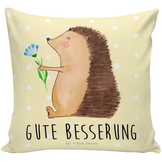 Mr. & Mrs. Panda 40x40 Kissen Igel Blumen - Geschenk, Zierkissen, Dekokissen, Sofakissen 40x40, Krankenhaus, Besuch, lustige Sprüche, Krankheit,