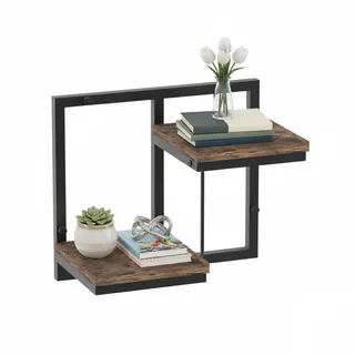 Relaxdays Wandregal 32,5 x 29 x 19 cm Schwarz/Braun