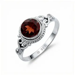 mantraroma Silberring BAGHIMI rund aus 925 Silber mit Granat facettiert (Ring mit Schmuckbeutel), Damenring aus 925er Silber 48