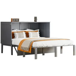 Flieks Schrankbett Holzbett Doppelbett Klappbett 140x200cm grau