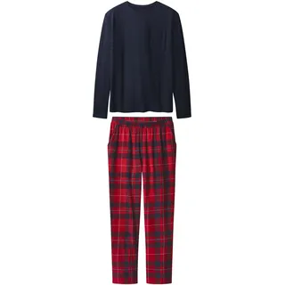 ESMARA® Damen Pyjama mit Hose aus Flanell (navy/red, XS(32/34))