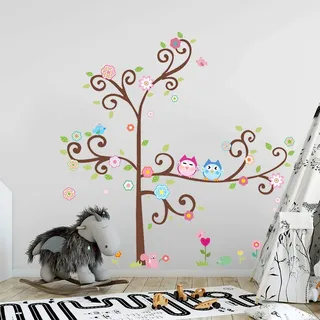 Ambiance Sticker Wandtattoo Eulen auf Baum in Blume