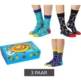 3 Paar Happy Socks Swedish Edition Damen Baumwoll-Socken Sparpack Alltags-Strümpfe in Geschenk-Box XSWE08-6700 Blau/Schwarz - 36-40