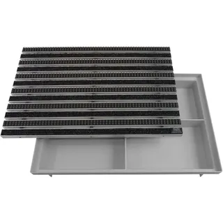 Emco 60x40cm Eingangsmatte Diplomat Rips anthrazit + Bürsten grau 22mm + ACO Bodenwanne Vario Light Fußmatte Türmatte Abstreifer Maße: 600x400mm