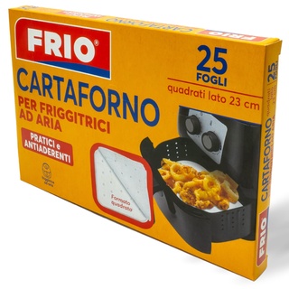 FRIO - Pergamentpapier für Heißluftfritteuse - 25 quadratische Blätter 23x23 cm - Gesundes und gesundes Kochen. Quadratisches Format, passend für alle Airfryer