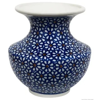 Bunzlauer Keramik Vase klein bauchig Kugelvase Ø10,2 cm, H 11,1 cm – Blumenvase „Emilia“ im Landhausstil für kleine Sträuße (Dekor 120)