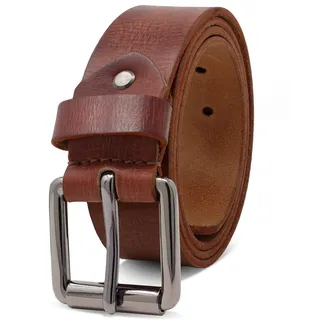 ROYALZ 'Richmond' Ledergürtel Herren aus robusten 4mm Büffel-Leder, Vintage Jeans-Herren-Gürtel mit Dornenschließe Voll-Leder 38 mm, Farbe:Cognac Braun, Größe:Bundweite 150 cm = Gesamtlänge 165 cm - Bundweite 150 cm = Gesamtlänge 165 cm