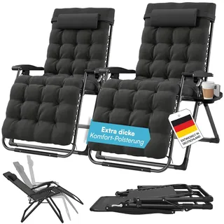 STEELSØN Lysira Zero Gravity Gartenliege 2er-Set, Schwarz, Gestell Schwarz