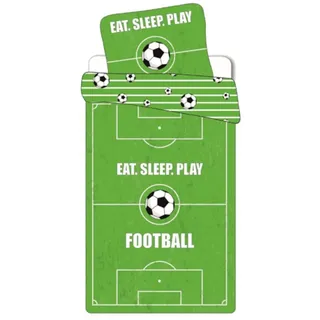 BrandMac Bettwäsche Kinder- Fußball- Bettwäsche „Eat. Sleep. Play. Football“ 140x200 + grün