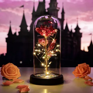 Glasseam Die Schöne Und Das Biest Rose In Glaskuppel Mit Warmweißen Licht | Ewiges Kristallrosen, Blumengeschenk, Verzaubertes, Geschenk für Immer Zum Geburtstag, Jubiläum, Valentinstag, Hochzeit