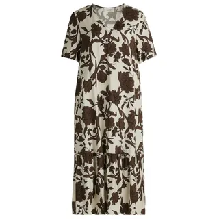 Cartoon Midikleid Floralmuster Braun/Weiß 38