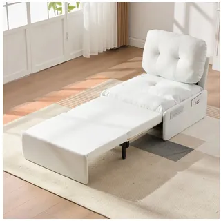 MODFU Schlafsofa Multifunktions-Schlafsofa 195x81,5 cm in Leinen-Optik, 2-in-1 als Sessel & Gästebett nutzbar 1 Teile, Platzsparendes Ausziehsofa für kompakte Räume weiß