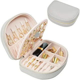 ProCase Reise Schmuckkästchen, Kleine Schmuckschatulle für Damen PU-Leder Aufbewahrungsbox Schmucketui Schmuckbox Schmuckaufbewahrung für Ringe Ohrringe Halsketten Geschenk- Silber