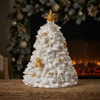 Weihnachts Spieluhr Weihnachtsbaum 17cm dreht sich Deko mechanisch silber weiß