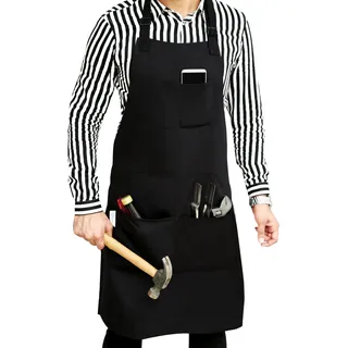 RUVANTI Professionelle Qualität, langlebig, schwarz, Arbeitsschürze, für Männer, Frauen, Kochschürze, Küche, Grill, Barbier, Segeltuch, bequem, Baumwolle bereichert, extra lange Bänder, verstellbar