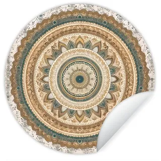 MuchoWow Wandsticker Blumen - Mandala - Vintage - Braun - Hippie (1 St), Runde Aufkleber für Kinderzimmer, Selbstklebend, 120x120 cm bunt 120 cm x 120 cm x 0.1 cm