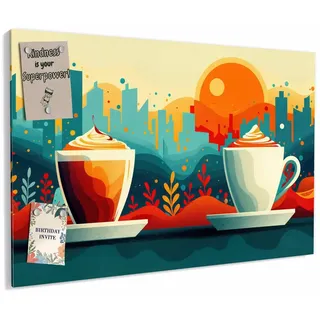 Primedeco Memoboard Metall Kaffee Am Abend – beschreibbar & magnetisch, (Inklusive Stift, Magnete und Montagematerial, 1-tlg., 9 verschiedene Größen), Magnetisch und Beschreibbar 60 cm x 40 cm