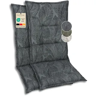 GO-DE Textil Bequeme und attraktive Polsterauflagen für Hochlehner-Gartenstühle (2er-Set, Blattmotiv groß anthrazit, Hochlehner)