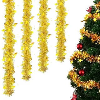 shallyong Lametta Weihnachtsbaum, 6 Stück Weihnachten Girlande 2M, Lametta Girlande Gold, Weihnachtsbaum Dekoration Girlande, Lametta Girlande Weihnachten, für Party Hängende Dekorationen