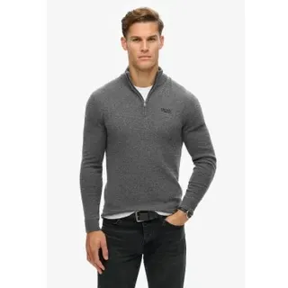 Superdry für Herren. M6110640A Strickpullover mit halbem Reißverschluss und Stickerei Essential grey (XXL), Lässig, Grau, Wolle