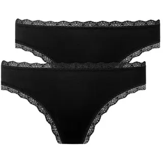 SNOCKS Damen Tanga mit Spitze aus Bio-Baumwolle 2er Pack - schwarz