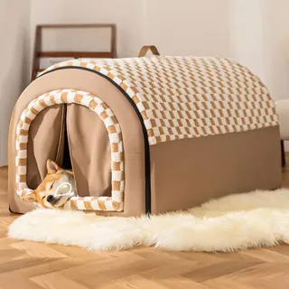 Yinghesheng Kuschelhöhle Hundehöhle Katzenversteck mit Vorhängen, Hundehütte Indoor, Hundehaus für Drinnen mit Tragegriff, Waschbare Polsterung für kleine Hunde und Katzen,50x40x35cm
