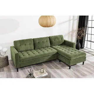 riess-ambiente Ecksofa STOCKHOLM 220cm grün · Couch mit Cordbezug und Federkern, Einzelartikel 1 Teile, 3-Sitzer in L-Form · inkl. Kissen · Ottomane rechts & links · Retro grün