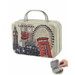 KAHZOR Mini Koffer Geschenkbox London, 1 Stück, 7,5x5,5x3,5 cm, Geldgeschenk & Deko Kleiner Reisekoffer mit Griff als originelle Geschenkverpackung für Erwachsene & Teenager.