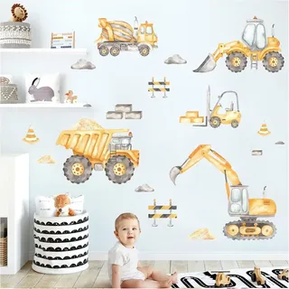 Wandtattoo 200x92 cm, Bagger Set, selbstklebende Wanddekoration, Transportfahrzeuge, für Jungenzimmer