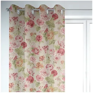 SCHÖNER LEBEN. Vorhang SCHÖNER LEBEN. Vorhang Blumen Rosen beige grün rot 245cm, Ösen, blickdicht, Baumwolle, handmade beige|grün|rot