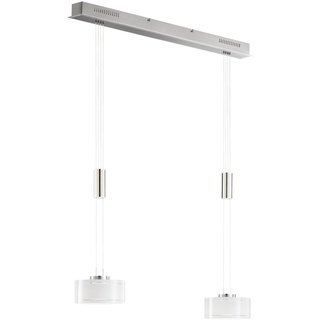 Fischer & Honsel LED-Pendelleuchte LAVIN, 64 x 160 cm - 2-flammig - Nickelfarben - Weiß - Metall - Opalglas - höhenverstellbar