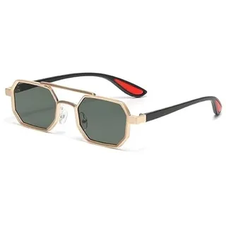 AmazingRose Retro Hexagonale Metallrahmen Sonnenbrille, UV400-Schutz, Modische klein Brille für Damen und Herren (Gold/Dunkelgrün) - 54mm Breite, 39mm Höhe, 144mm Bügel, 17mm Nasenbrücke, 142mm Rahmen