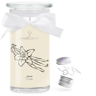 JuwelKerze Creamy Vanilla Armband Silber - Schmuckkerze 80 Std - große Duftkerze mit Orientalischem Duft - beige Kerze mit Schmuck Überraschung - Geschenke für Frauen, Geburtstag