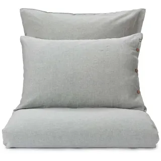 Urbanara Bettbezug Tolosa Bettdeckenbezug aus 50% Leinen und 50% Baumwolle, (1 St), Zwei Naturfasern in einem, Melange-Effekt, Kokosnuss-Knopfverschluss grün 200 cm x 200 cm