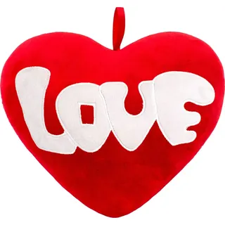 BRUBAKER Plüschkissen in Herzform - Love - Rot 32 cm - Herzkissen Bestickt
