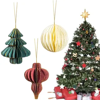 YGCHEN Weihnachtswabe Anhänger Wabenbälle Weihnachten Deko Waben Weihnachtsbaum Dekoration Honeycomb Balls Weihnachtsanhänger Papier Weihnachtskugeln Hängen 3 Stück