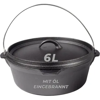 BIOL Dutch Oven 6L Gusseisen – Feuertopf mit Deckel, eingebrannt, für Grill, Camping & Backofen, ohne Beschichtung