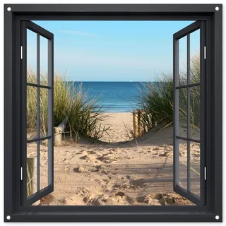 MuchoWow© Gartenposter Groß XXL Outdoor Bilder Gartendeko für draußen | 100x100 cm - Wetterfest Sichtschutz Garten Deko PVC Banner Bild Fensterblick - Strand - Meer - Sand - Wasser