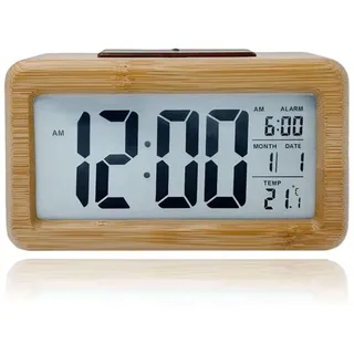 mixed24 LED Wecker Bambus Schlummerfunktion Schlummern Digital Beleuchtet