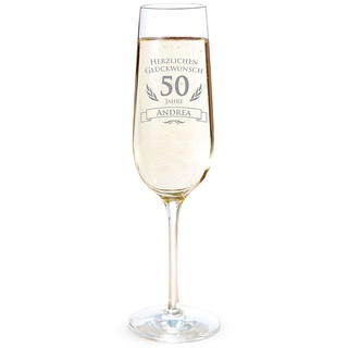 AMAVEL Sektglas mit Gravur zum 50. Geburtstag – Personalisiert mit [Namen] – Sektflöte als Geburtstagsgeschenk – Geschenkidee für Frauen – Glas für Sekt, Champagner und Prosecco – Sektkelch
